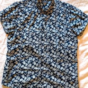 XL Navy Paisley Button Up Short Sleeve Shirt